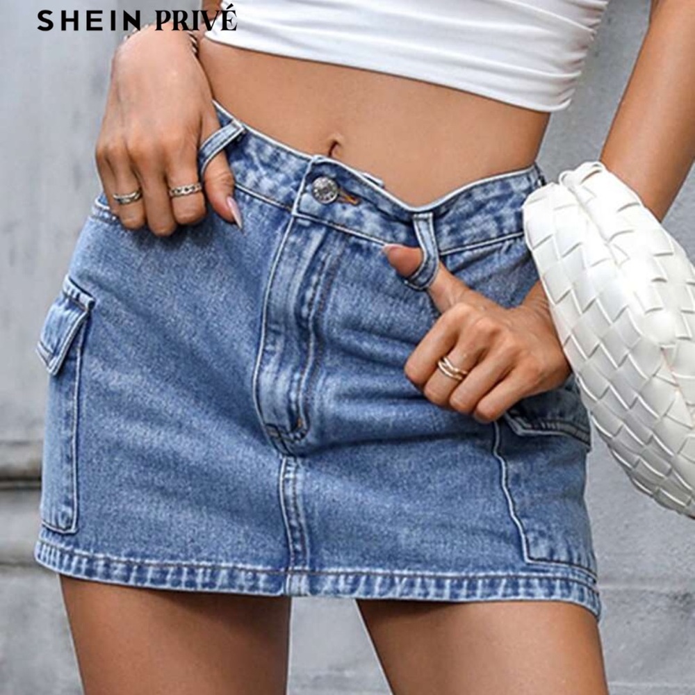 SHEIN Light Blue Denim Cargo Skirt